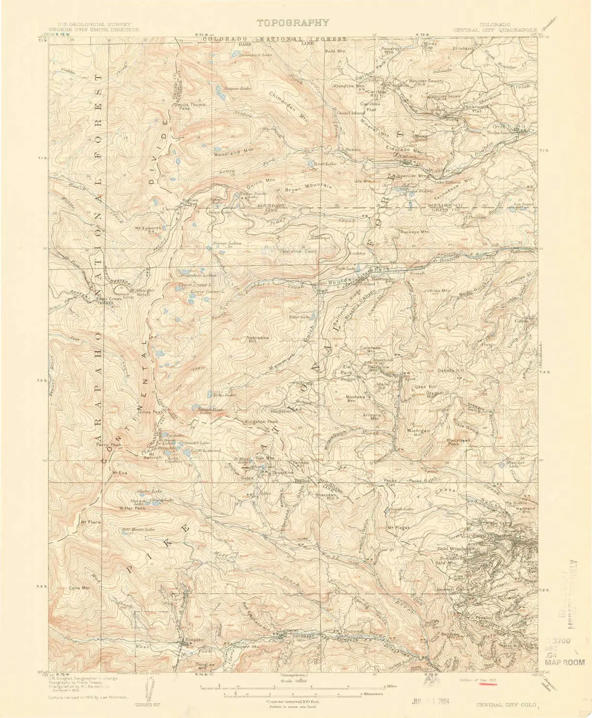 Yellowmaps Central City Co Topo Map, 1:62500 Scale, 15 X 15 Minute, Historical, 1912, 19.8 X 16.3 In - Paper 1