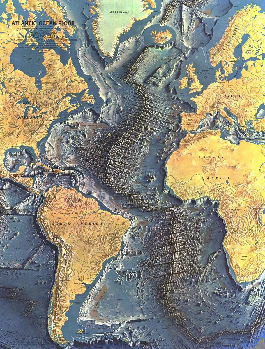 National Geographic: Atlantic Ocean Floor 1968 - Historic Wall Map Series - 19 X 25 Inches 1