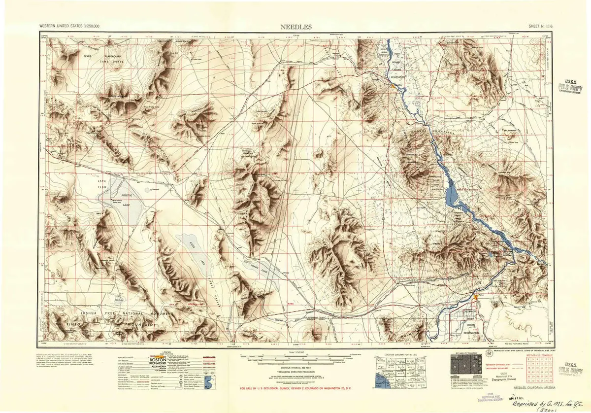 Yellowmaps Needles Ca Topo Map, 1:250000 Scale, 1 X 2 Degree, Historical, 1956, Updated 1956, 23.8 X 34.1 In - Paper 1