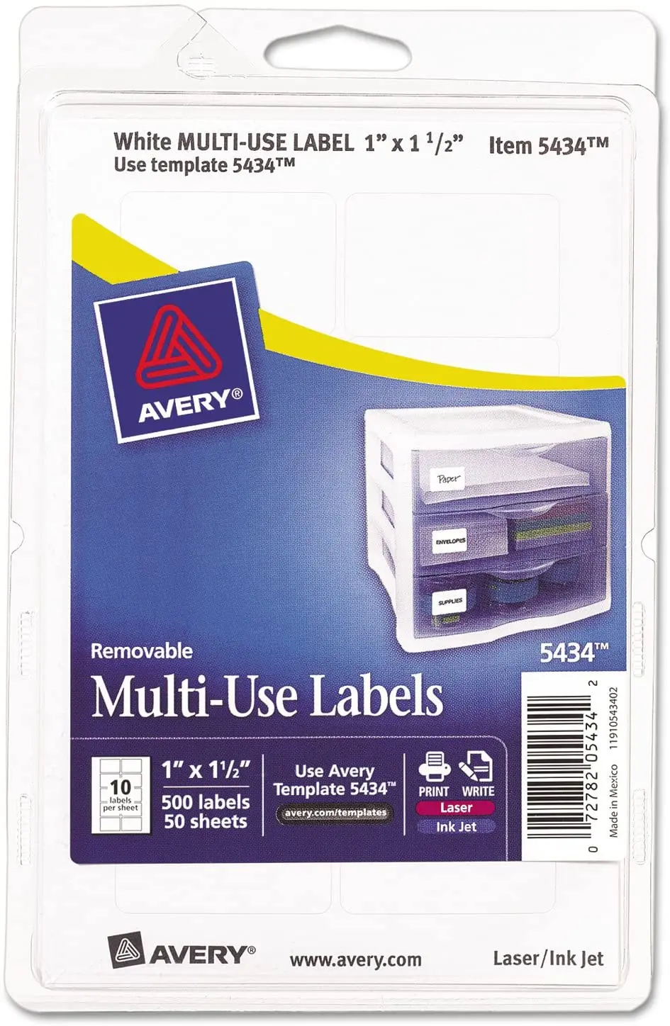 Avery Self-Adhesive Removable Labels, 1 X 1.5 Inches, White, 500 Per Pack (05434) 1