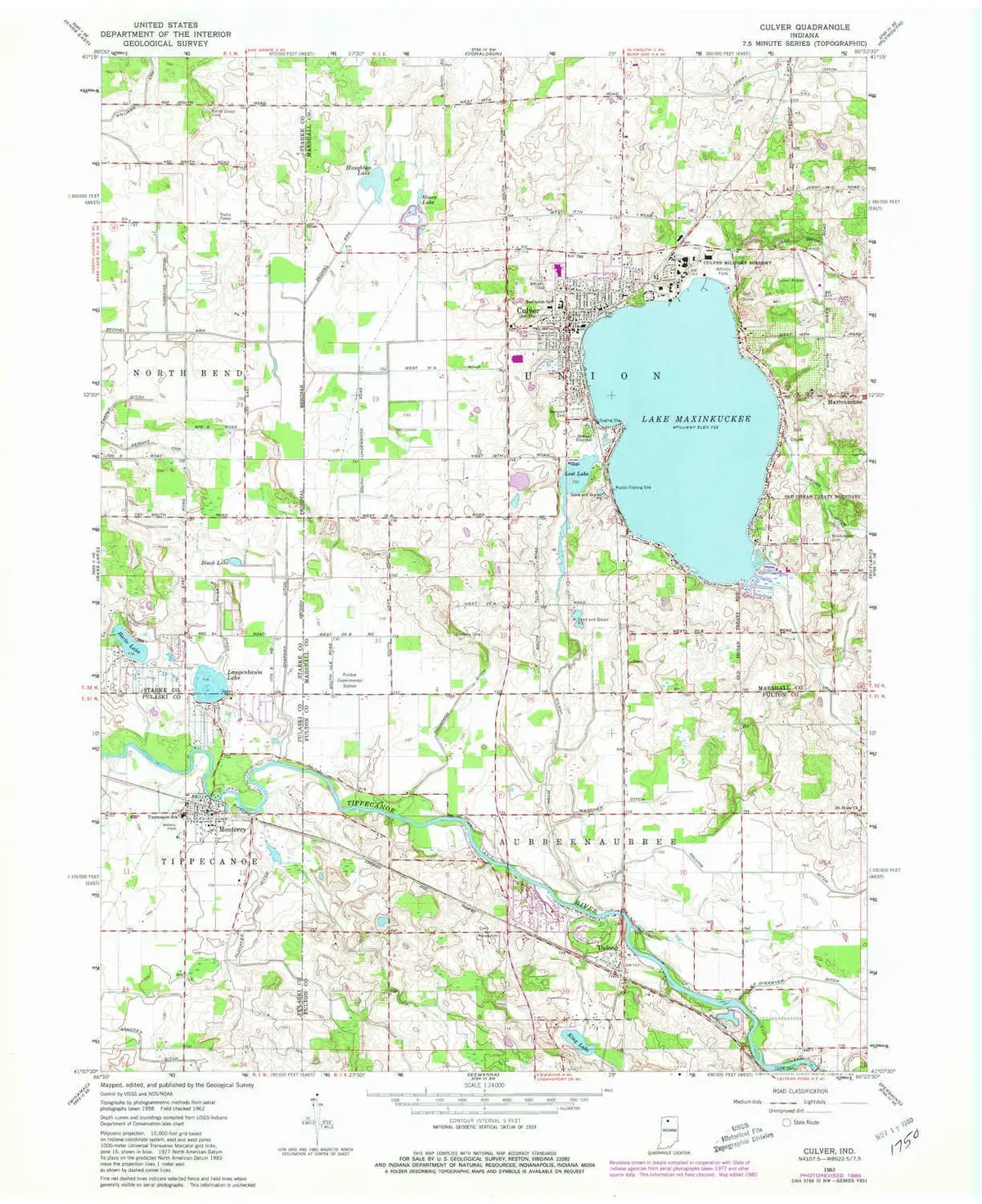 Yellowmaps Culver In Topo Map, 1:24000 Scale, 7.5 X 7.5 Minute, Historical, 1962, Updated 1980, 27 X 22 In - Paper 1