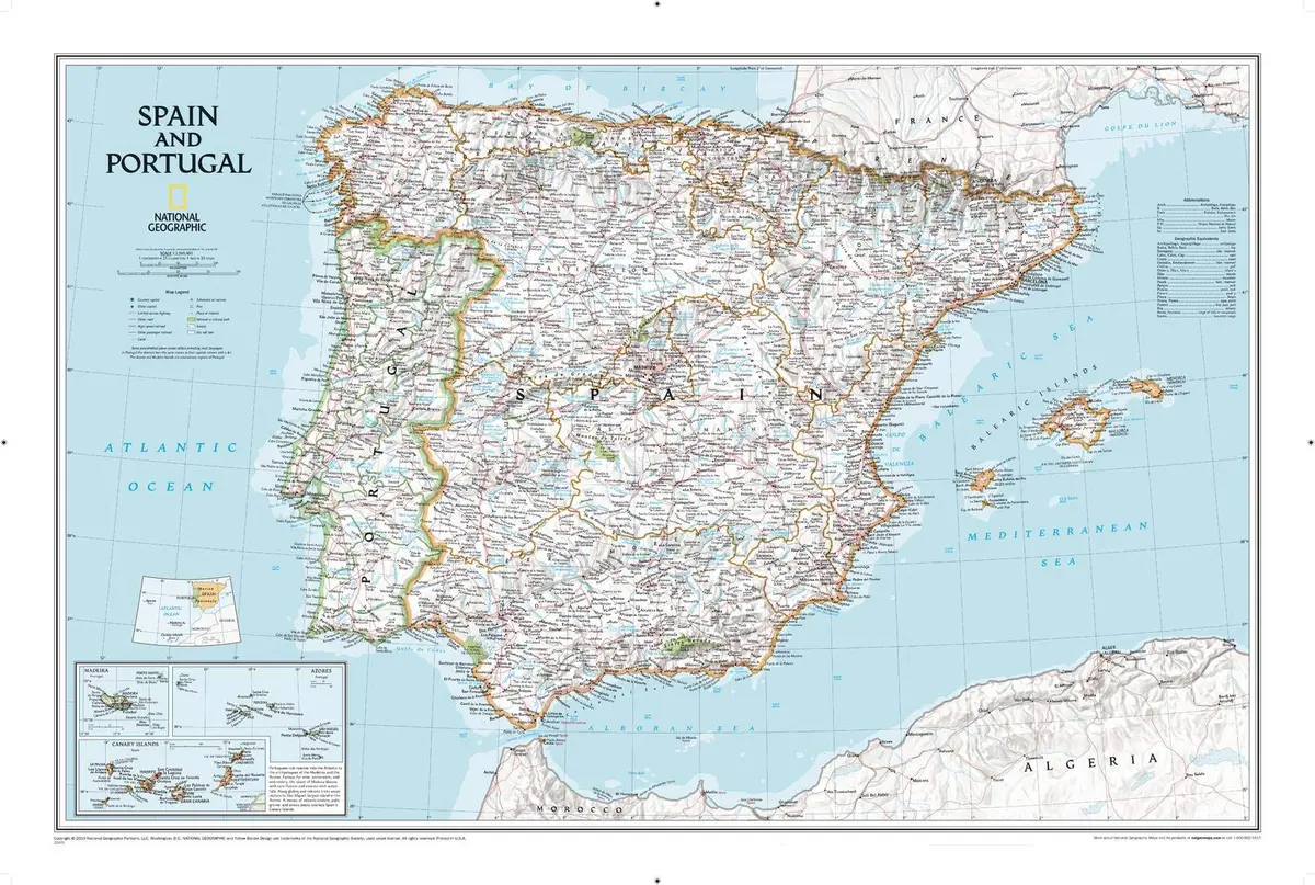 Spain And Portugal Classic Wall Map - 33 × 22 Inches - Dry Erase Premium Mounted 1