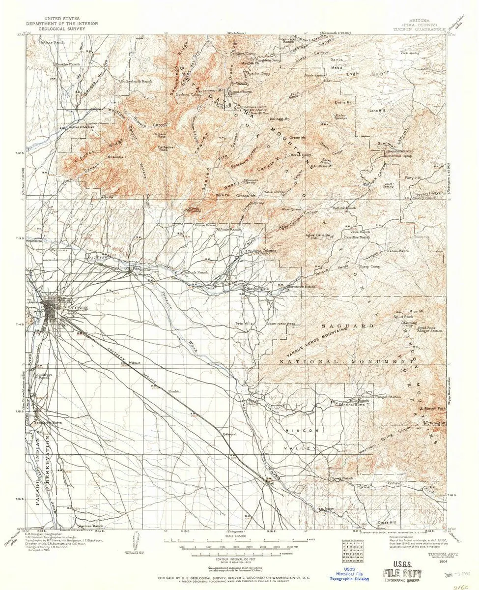Historic Pictoric Map - 1904 Tucson, Az - - Usgs Historical Topographic Wall Art : 18In X 24In, Large Wall Art Map 1