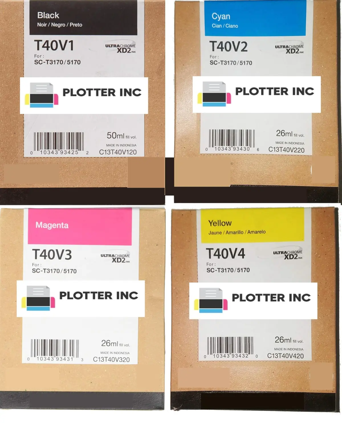 Plotter Inc Surecolor T40v Ink Cartridges T40v120 T40v220 T40v320 T40v420 Ink Set For T5170 T5170m T3170 T3170m T2170 Black Cyan Magenta Yellow, High Capacity 1