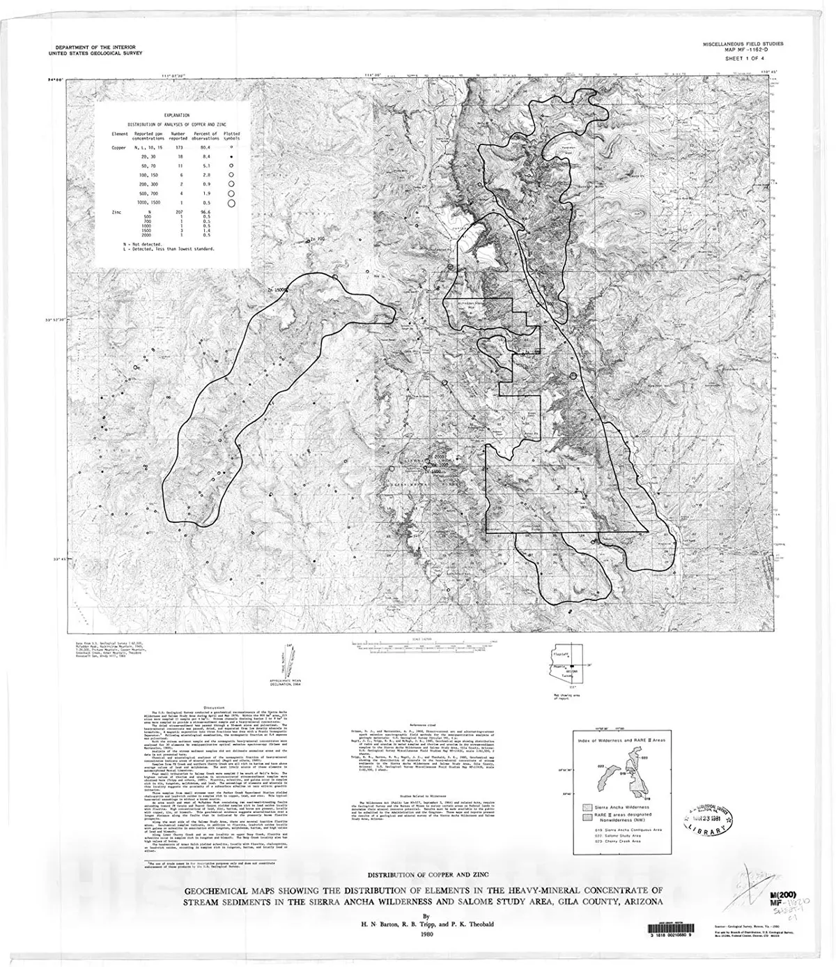Historic Pictoric Map : Geochemical Maps Showing The Distribution Of Elements In The Heavy-Mineral Concentrate Of Stream Sediments In The Sierra Ancha Wil, 1980 Cartography Wall Art : 24In X 30In 1