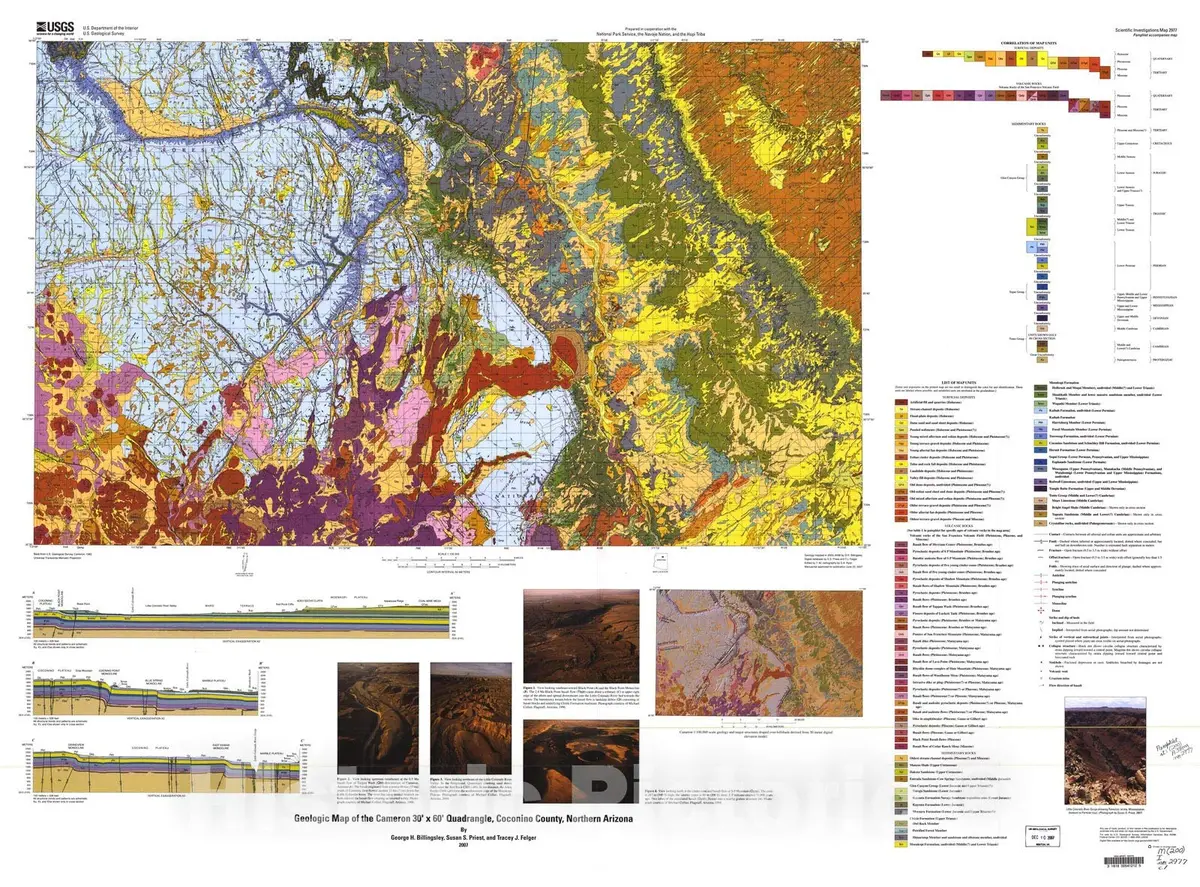 Historic Pictoric Map : Geologic Map Of The Cameron 30' X 60' Quadrangle, Coconino County, Northern Arizona, 2007 Cartography Wall Art : 30In X 24In 1