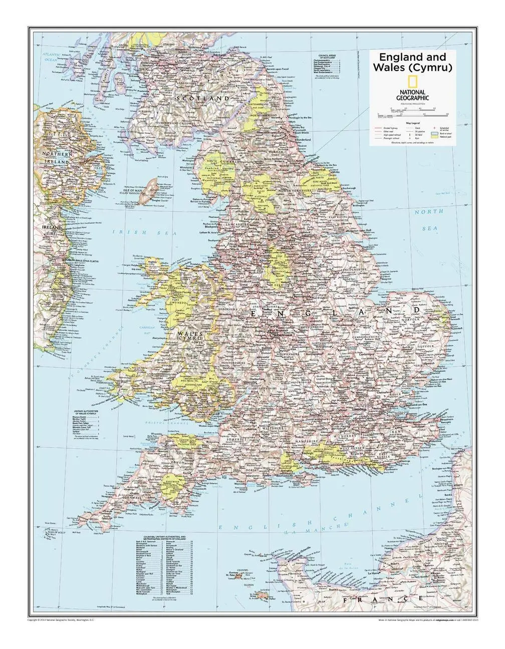 England And Wales Classic Political Wall Map - Standard 21X27-Inches - 1:580,000-Scale 1