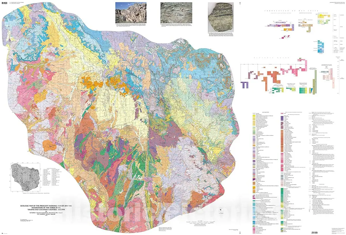 Historic Pictoric Map : Geologic Map Of The Prescott National Forest And The Headwaters Of The Verde River, Yavapai And Coconino Counties, Arizona, 2008 Cartography Wall Art : 36In X 24In 1
