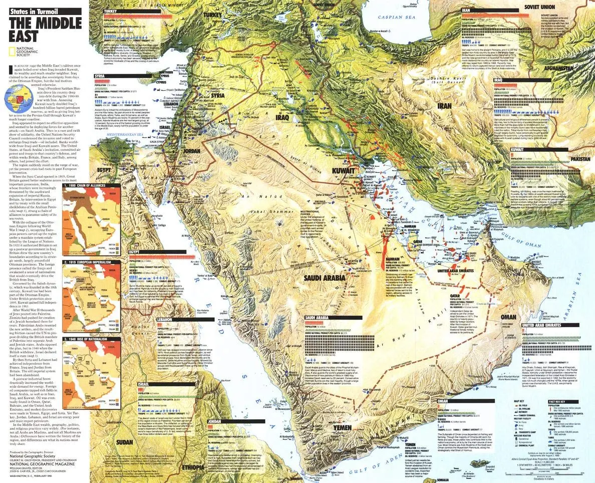 National Geographic: Middle East, States In Turmoil 1991 - Historic Wall Map Series - 24.75 X 20 Inches 1