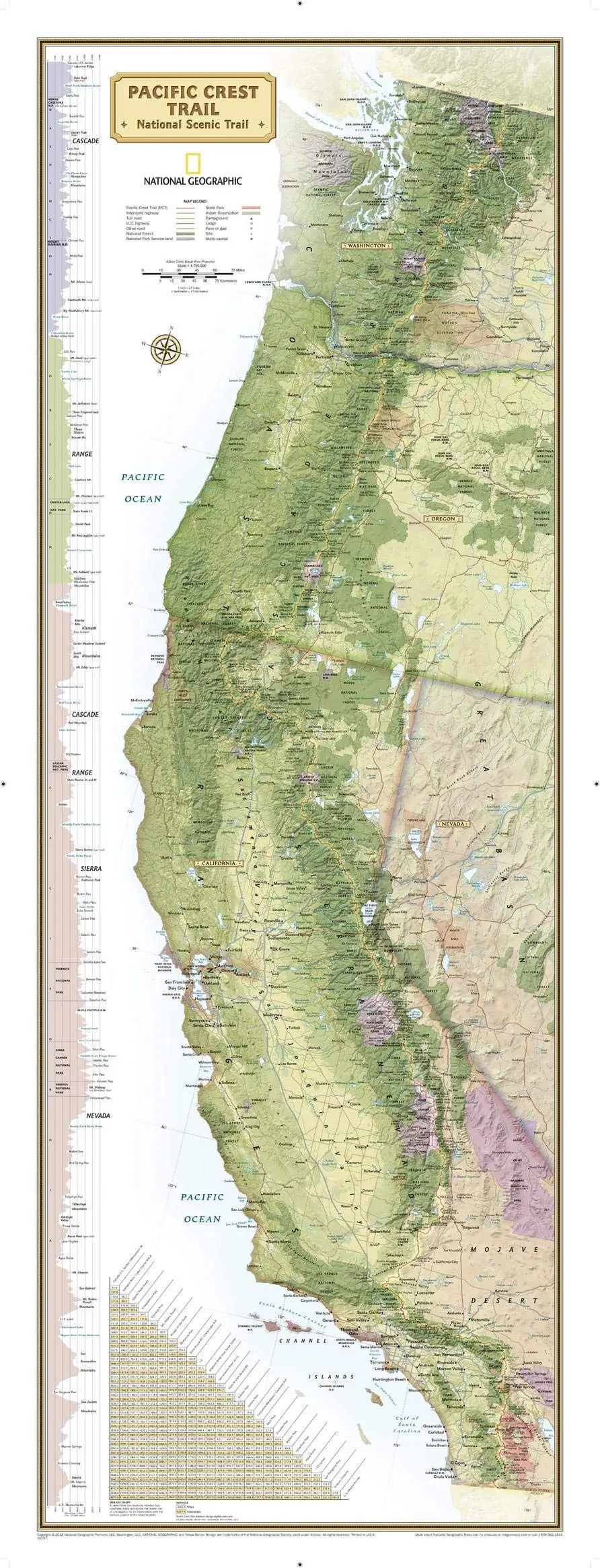 National Geographic: Pacific Crest Trail Wall Map - 18 X 48 Inches - Paper Rolled 1