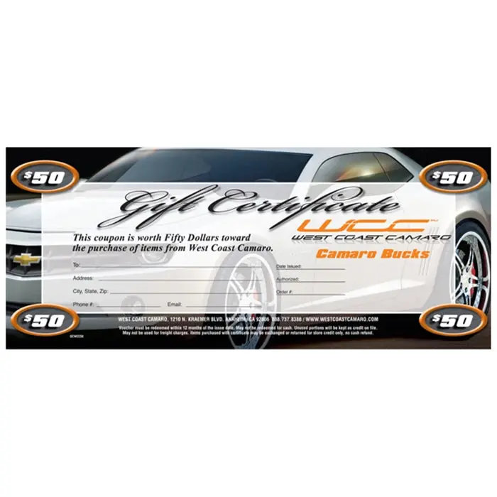 West Coast Camaro - 50 Dollar Gift Certificate 1