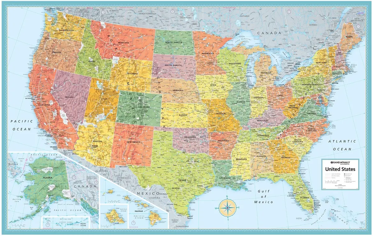 Rand Mcnally M-Series Full-Color Laminated United States Wall Map, 50 X 32 Inches (Rm528960911) 1