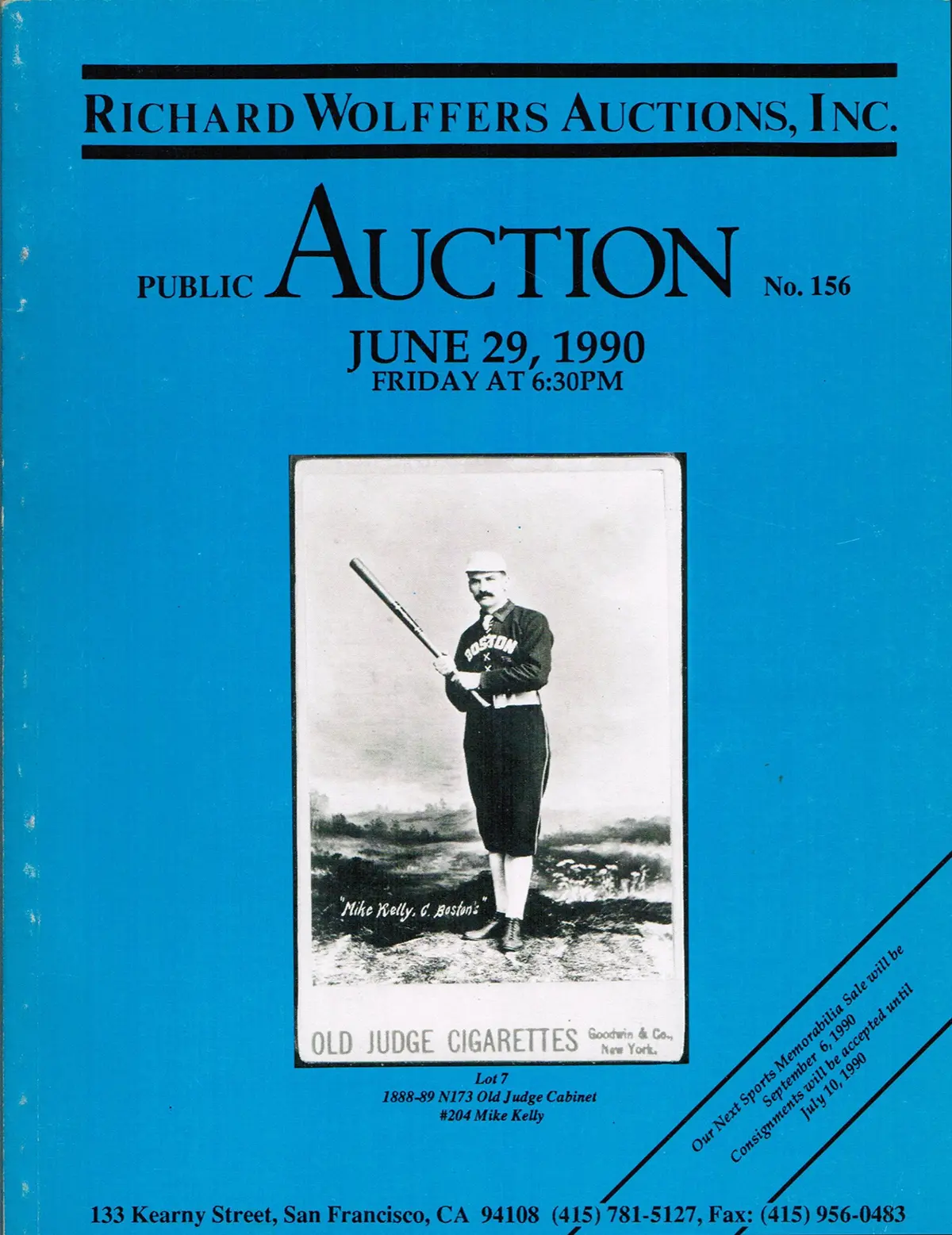 Third Major Offering Of Sports Cards And Memorabilia: Baseball (Public Auction No. 156 - June 29, 1990) [Paperback] Richard Wolffers 1