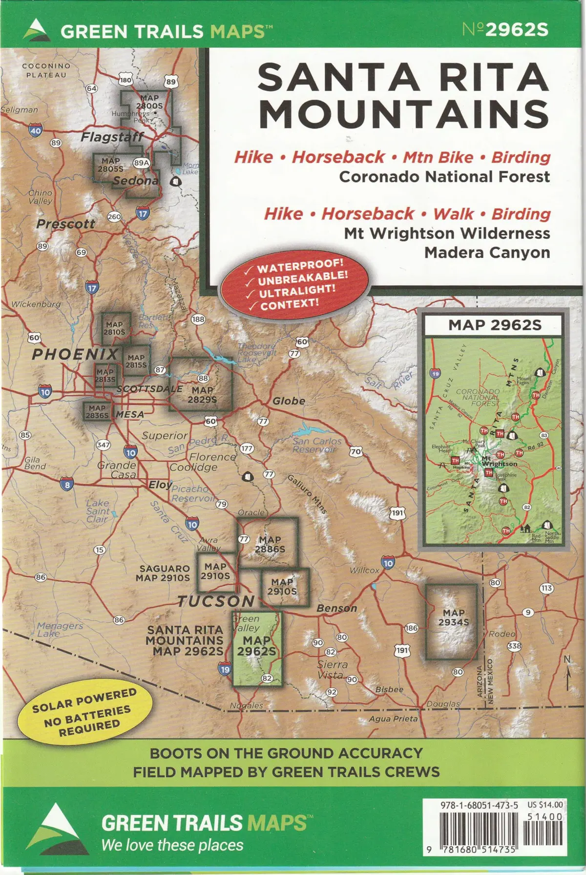 Santa Rita Mountains, Coronado National Forest (Mount Wrightson Wilderness & Madera Canyon) [Map] Dharma Maps 1