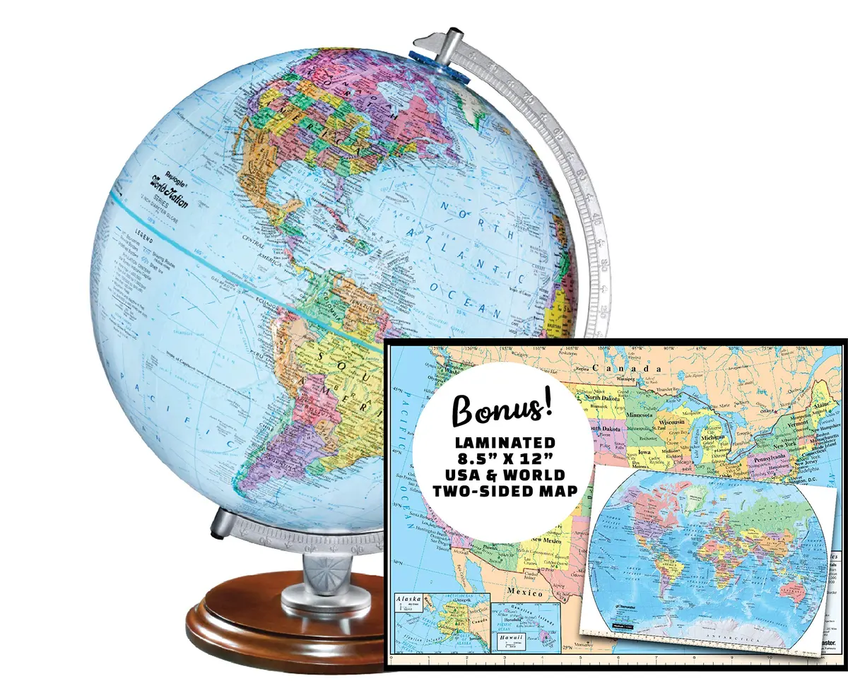 Replogle Student - Educational Classic World Globe, Blue Ocean, Raised Relief Features, Including A Bonus Map, Made In The U.S.A., 12"/30Cm Diameter 1