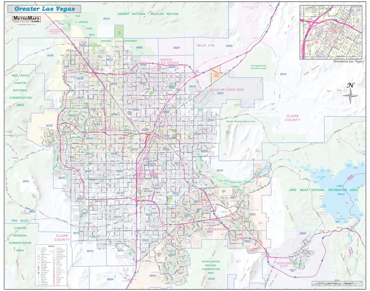 *Large* Greater Las Vegas / Clark County Detailed Region Wall Map W/Zip Codes 60"X48" [Map] Metro Maps 1