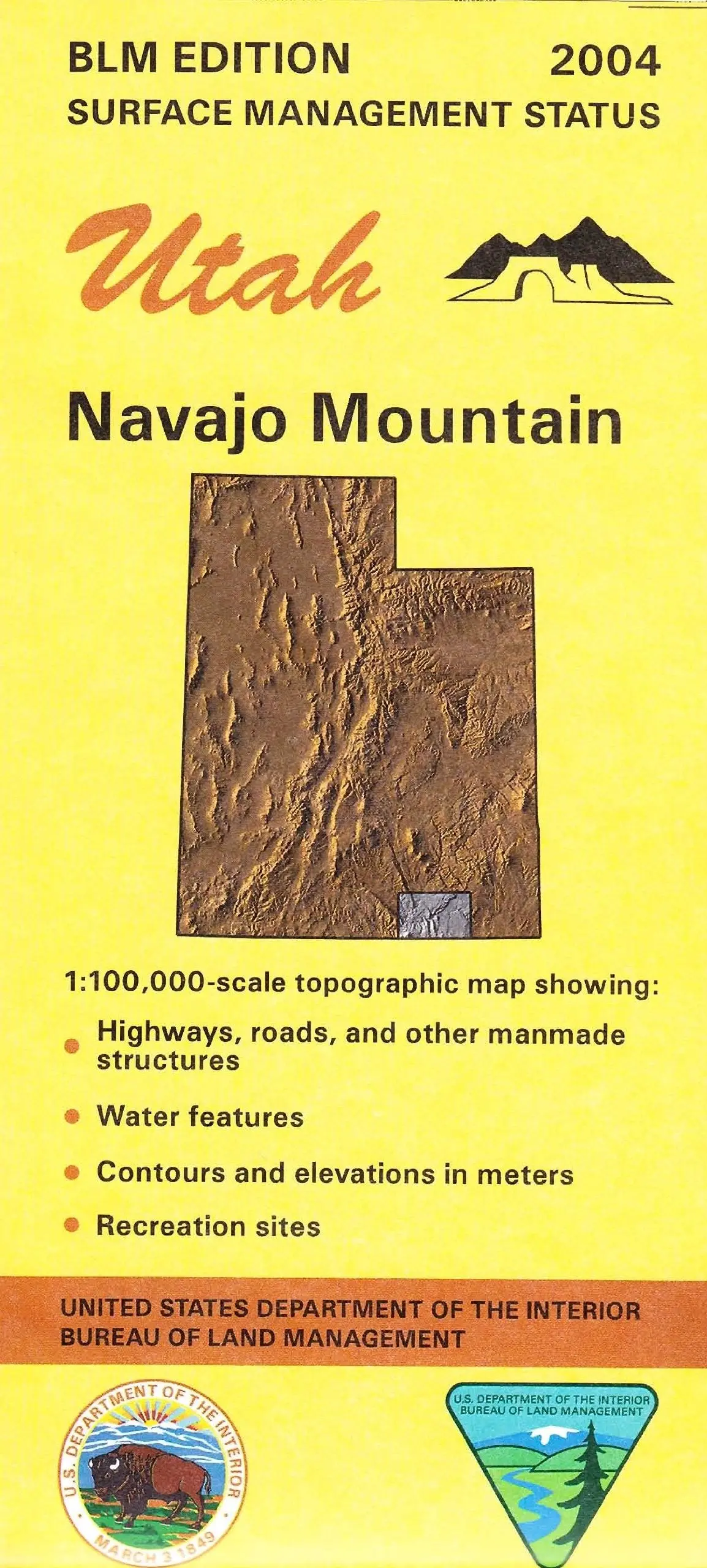 Navajo Mountain Utah 1:100,000 Scale Topo Map Surface Management Blm 30X60 Minute Quad [Unknown Binding] Bureau Of Land Management 1