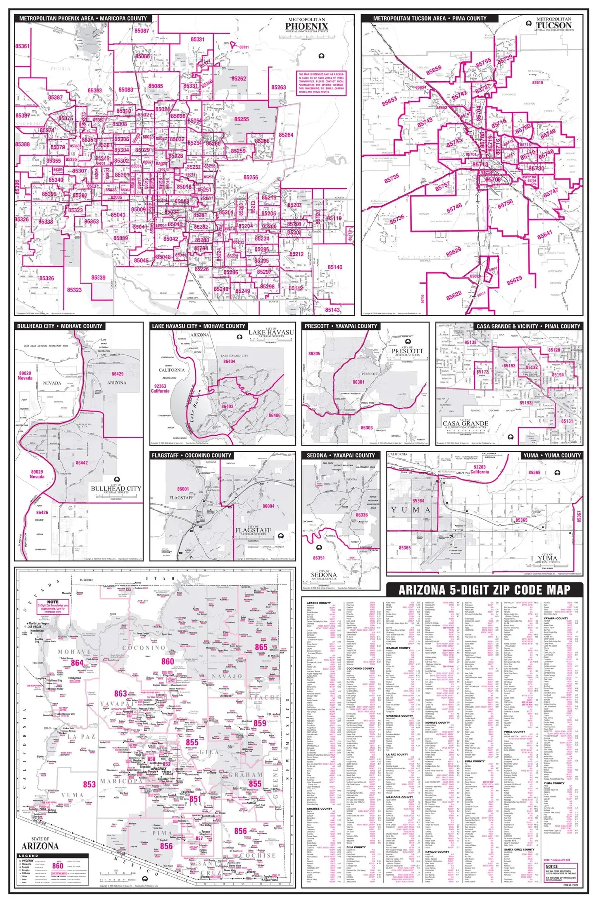 Arizona 5-Digit Zip Code Map Full-Size Dry Erase Laminated Wall Map 1