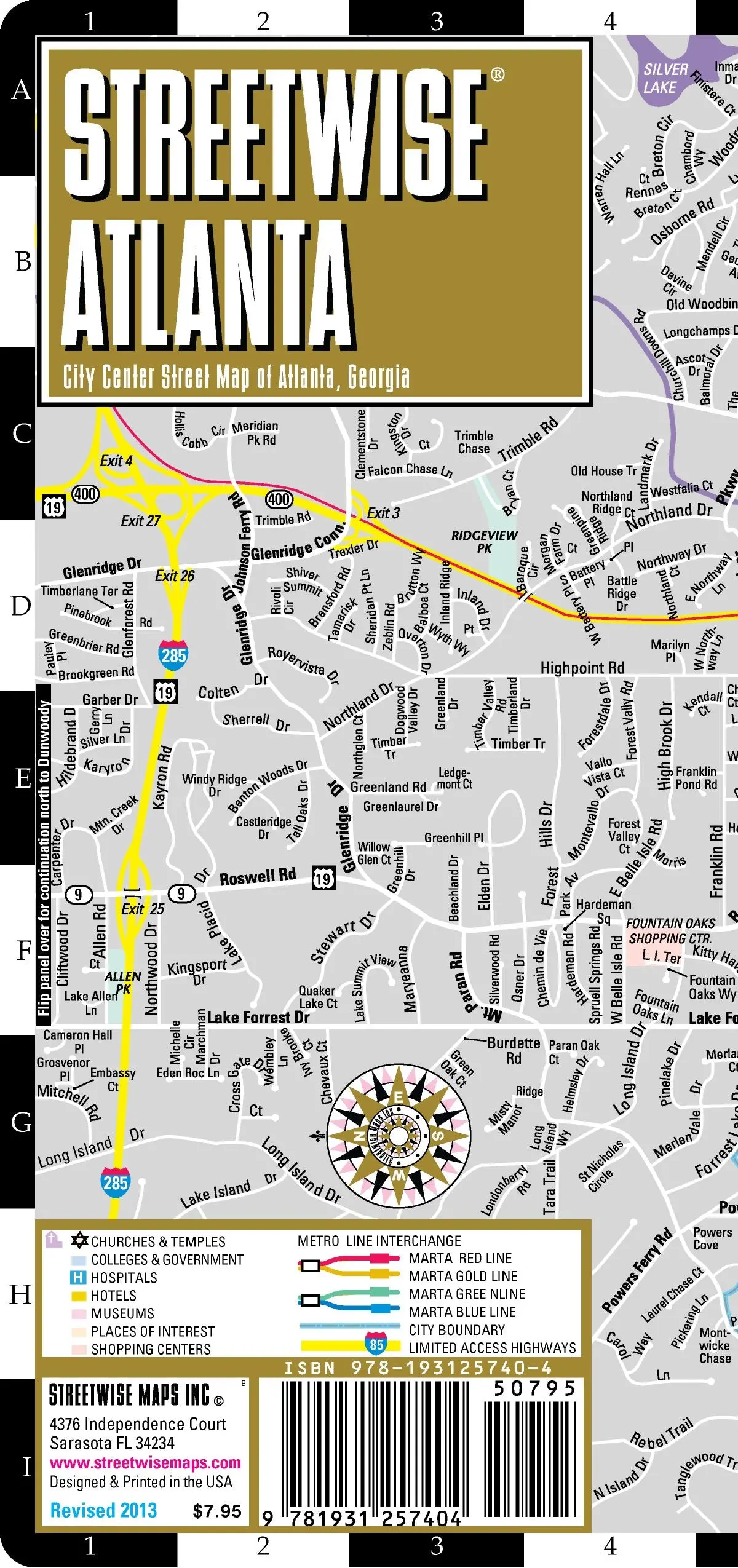 Streetwise Atlanta Map - Laminated City Center Street Map Of Atlanta, Georgia Streetwise Maps 1