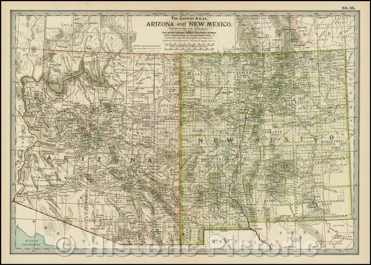 Historic Map - Arizona And New Mexico, 1897, The Century Company V1 1