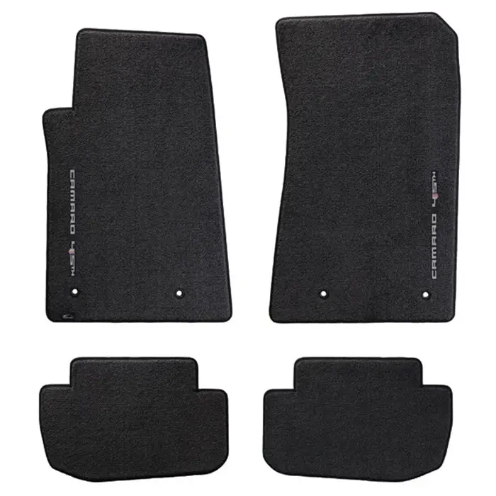 Camaro Floor Mats 4 Pc. Set - 45Th Anniversary Sideways Logo (Silver Lettering) 1