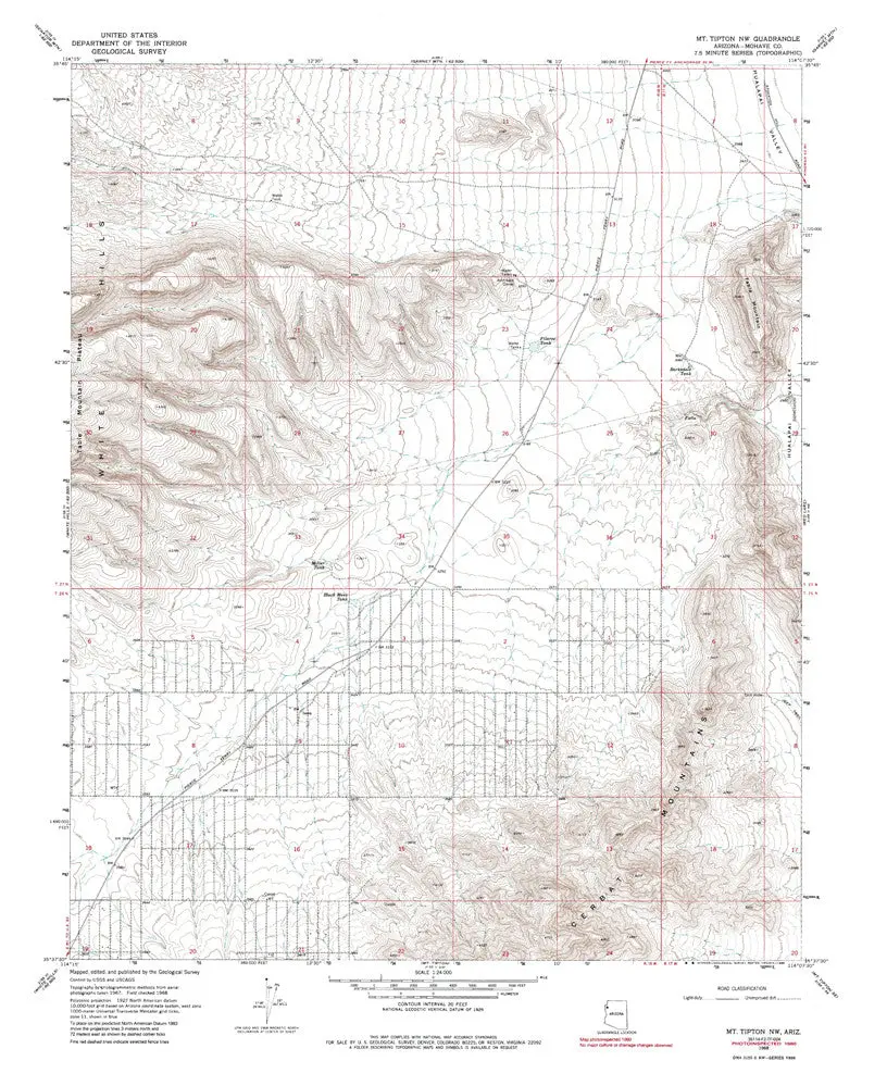 Mount Tipton Nw 7.5' Arizona Map United States Geological Survey 1