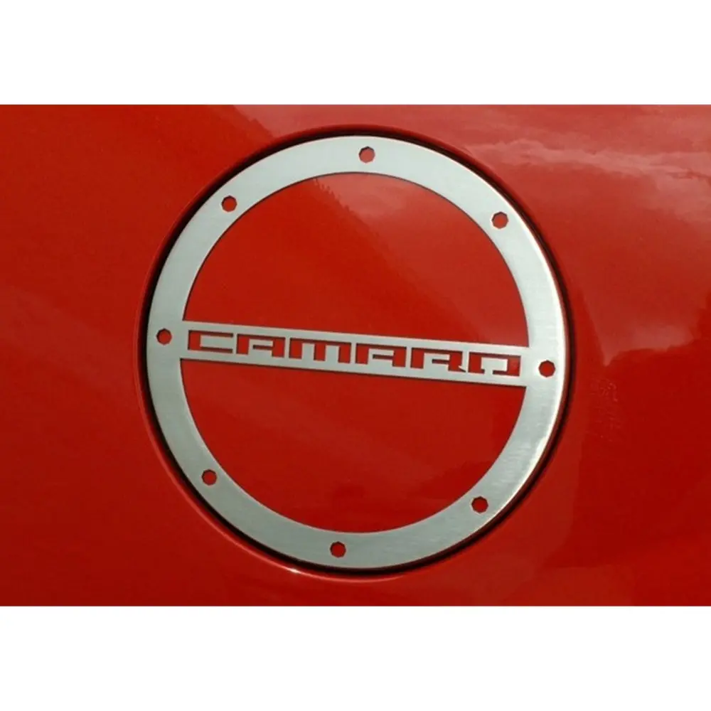Camaro Fuel Door Trim-Gas Cap Cover With "Camaro" Script - Brushed 1