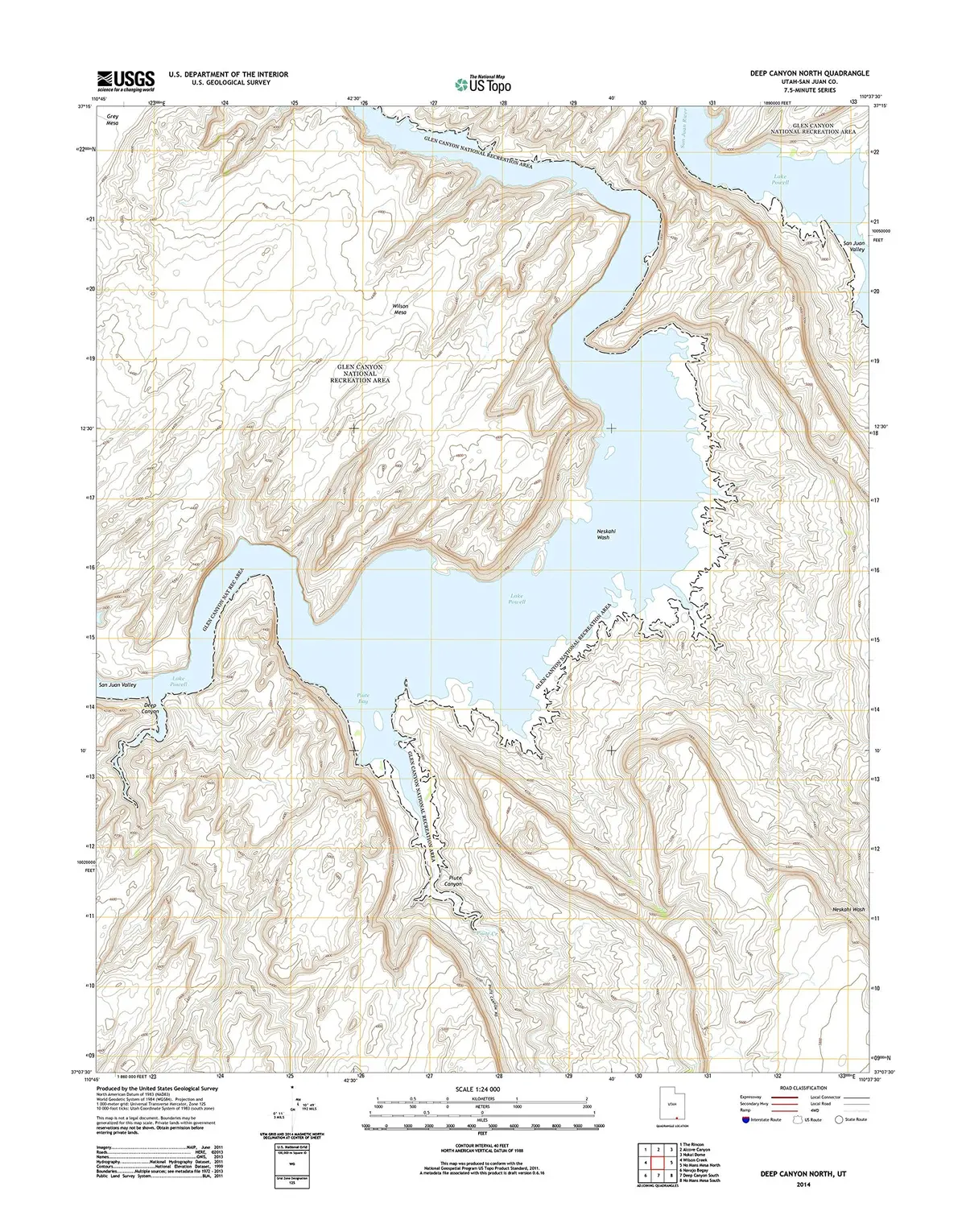 Topographic Map Poster - Deep Canyon North, Ut Tnm Geopdf 7.5X7.5 Grid 24000-Scale Tm 2011, 19"X24", Glossy Finish 1