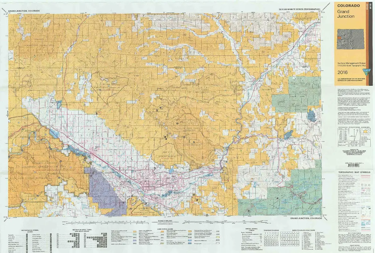 Colorado: Grand Junction : 1:100,000-Scale Topographic Map : 30 X 60 Minute Series (Topographic) (Surface Management Status, Mineral Management Status) United States 1