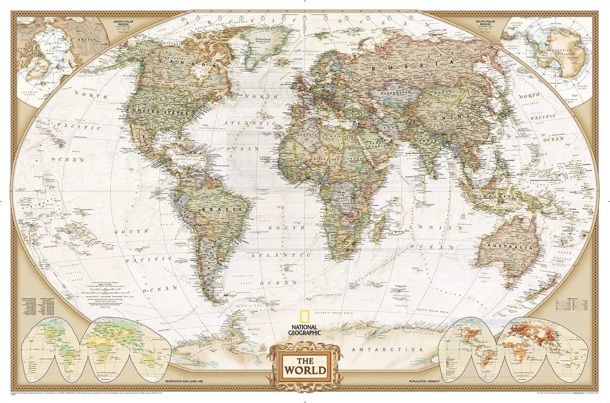 World Executive Political Wall Map - Antique Style - 73 × 48 Inches - Enlarged - Gloss Ready-To-Hang 1