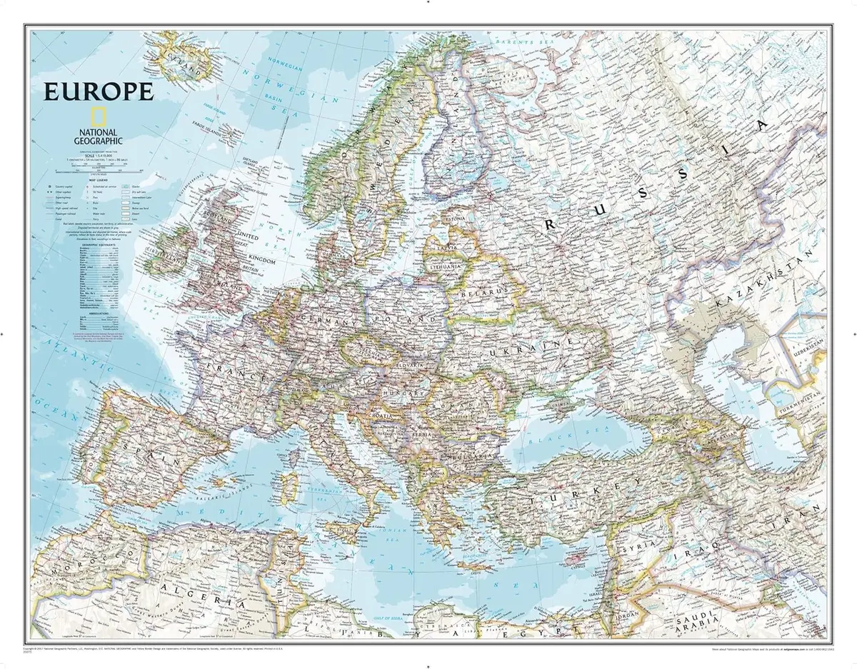 Europe Classic Enlarged Wall Map (46 × 35.75 Inches Reference Map) Laminated 1
