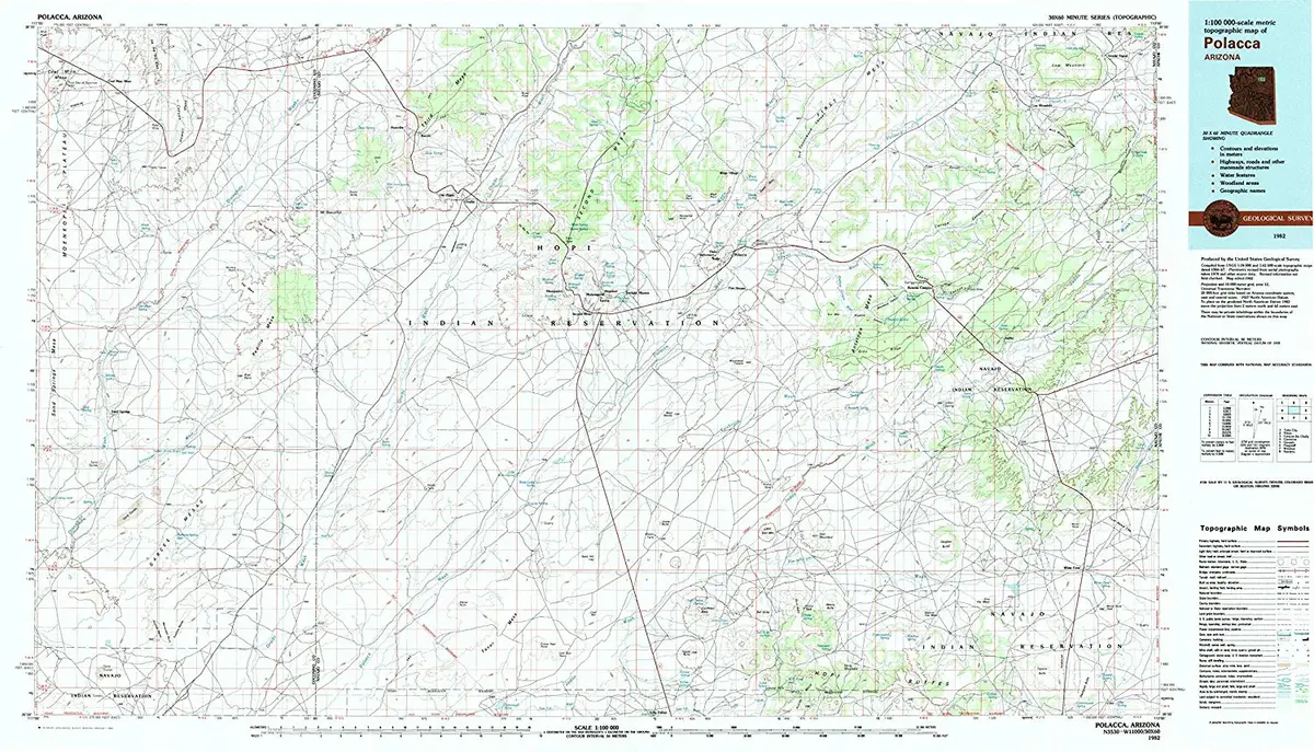 Yellowmaps Polacca Az Topo Map, 1:100000 Scale, 30 X 60 Minute, Historical, 1982, Updated 1983, 23.9 X 41.9 In - Paper 1