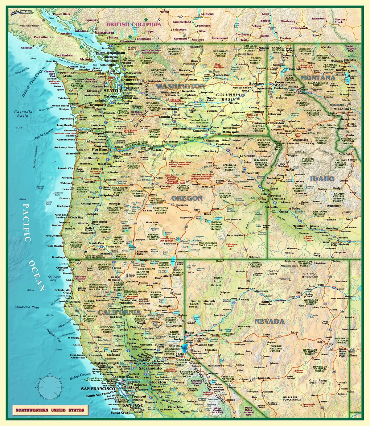 Northwestern United States Jumbo-Size Wall Map [Wall Chart] William Tipton 1