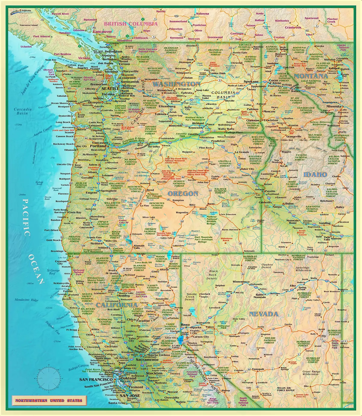 Northwestern United States Full-Size Wall Map [Map] Compart Maps 1