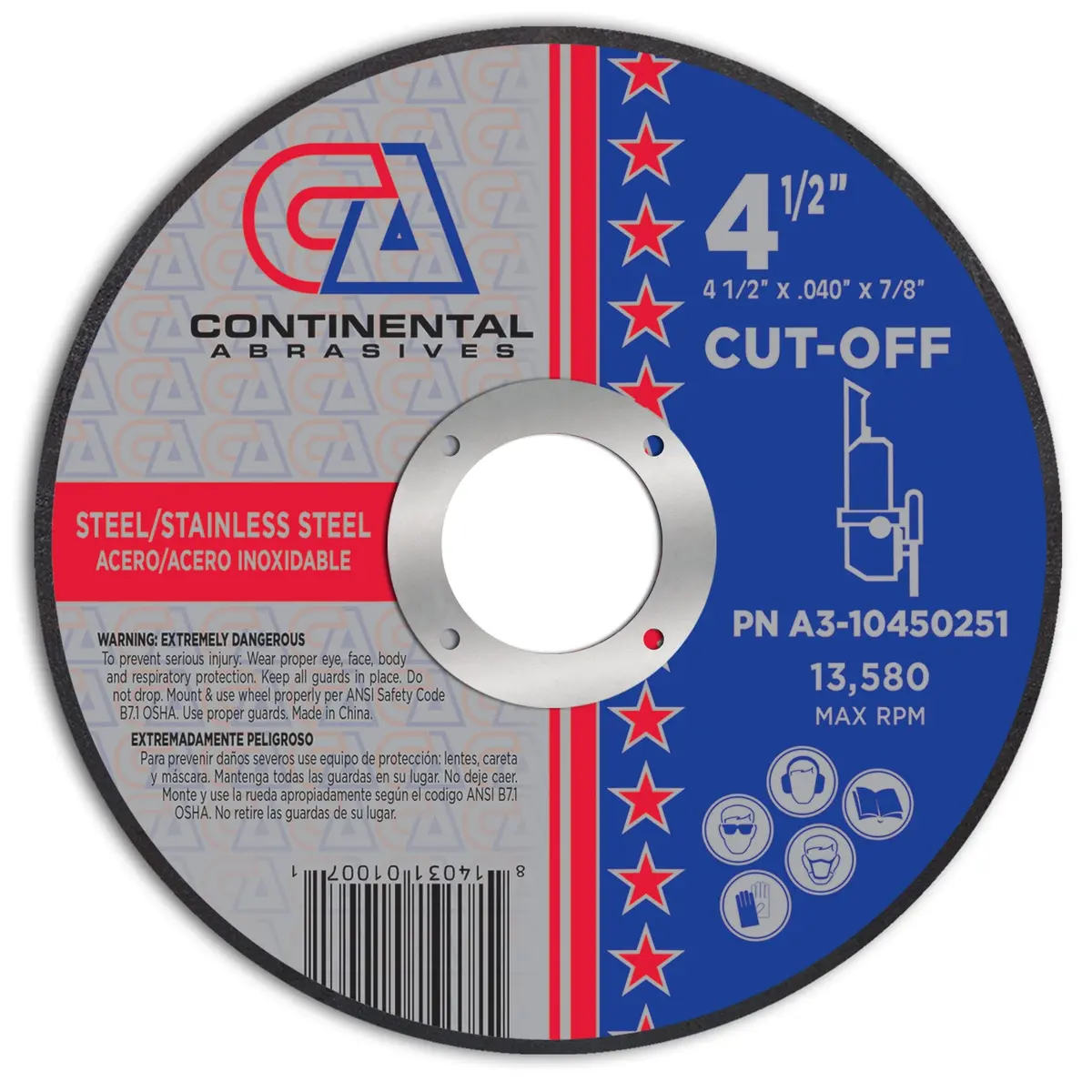 4 1/2" X .040" X 7/8" Premium Thin Aluminum Oxide Double Reinforced Abrasive Cut-Off Wheels 1
