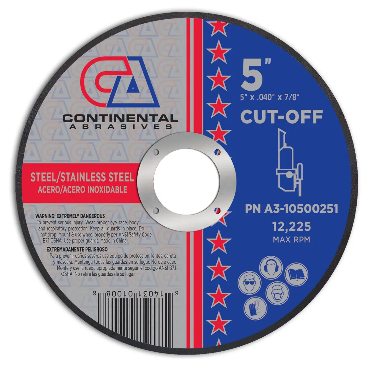 5" X .040" X 7/8"  Premium Thin Aluminum Oxide Double Reinforced Abrasive Cut-Off Wheels 1