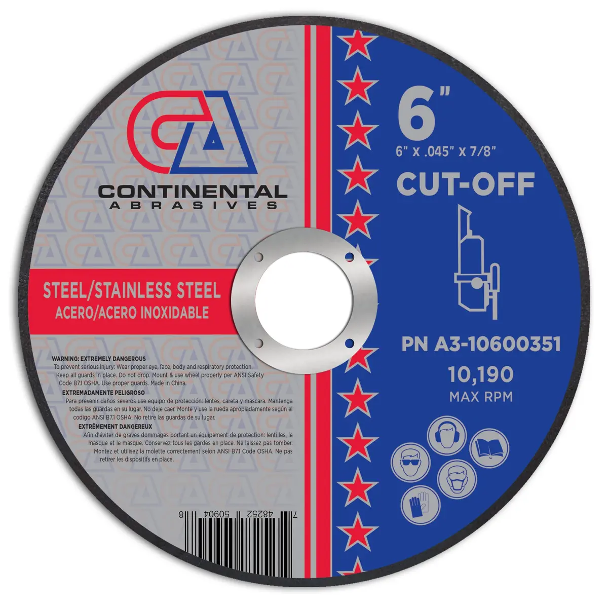 6" X .045" X 7/8" Premium Thin Aluminum Oxide Double Reinforced Abrasive Cut-Off Wheels 1