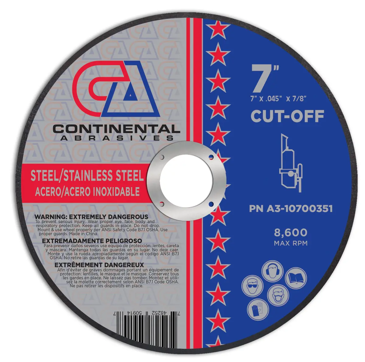 7" X .045" X 7/8"  Premium Thin Aluminum Oxide Double Reinforced Abrasive Cut-Off Wheels 1