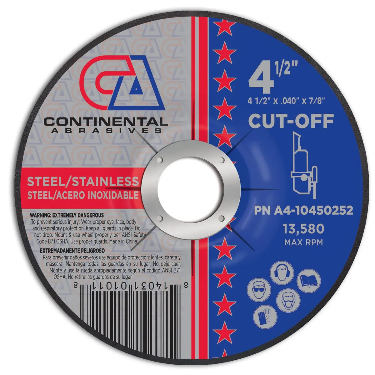 4 1/2" X .040" X 7/8" T27 Depressed Center Double Reinforced Aluminum Oxide Cut-Off Wheels 1