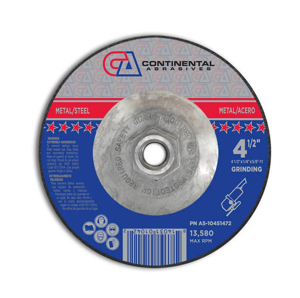 4 1/2" X 1/4" X 5/8"-11 T27 Depressed Center Aluminum Oxide Grinding Wheel, 5/8" -11 Flange 1