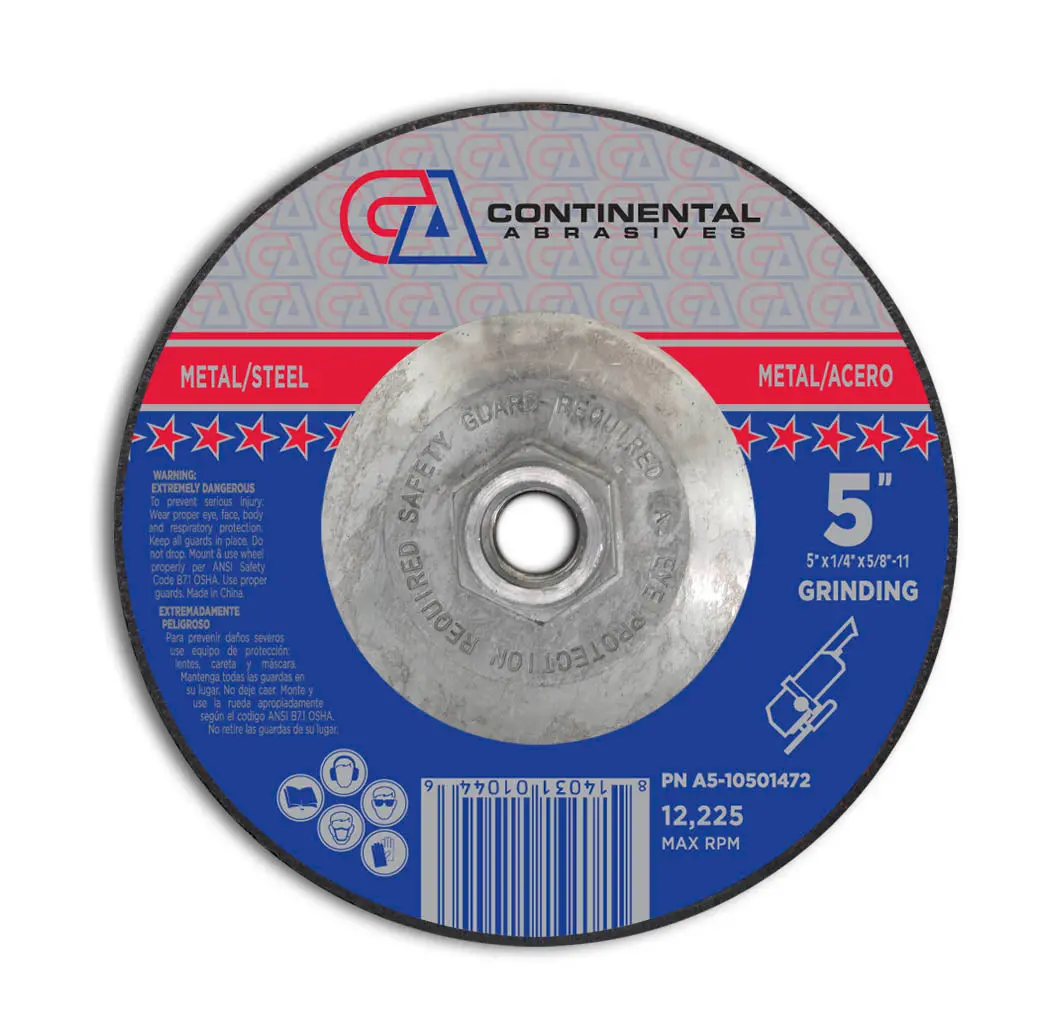 5" X 1/4" X 5/8"-11 T27 Depressed Center Aluminum Oxide Grinding Wheel, 5/8" -11 Flange 1