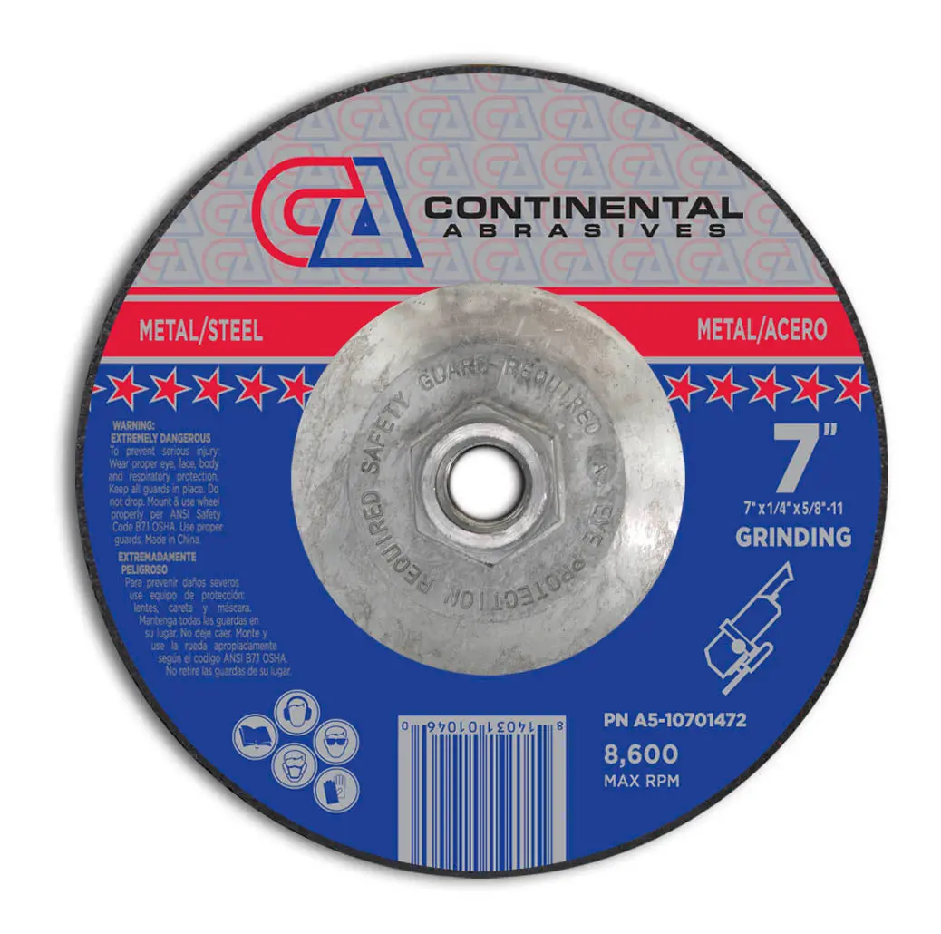 7" X 1/4" X 5/8"-11 T27 Depressed Center Aluminum Oxide Grinding Wheel, 5/8" -11 Flange 1