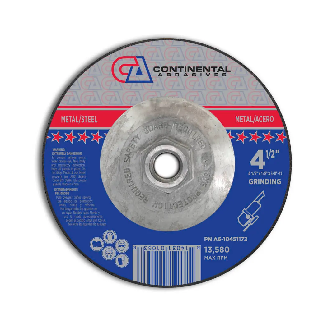 4 1/2" X 1/8" X 5/8"-11 T27 Depressed Center Aluminum Oxide Grinding Wheel For Cutting, 5/8" -11 Flange 1