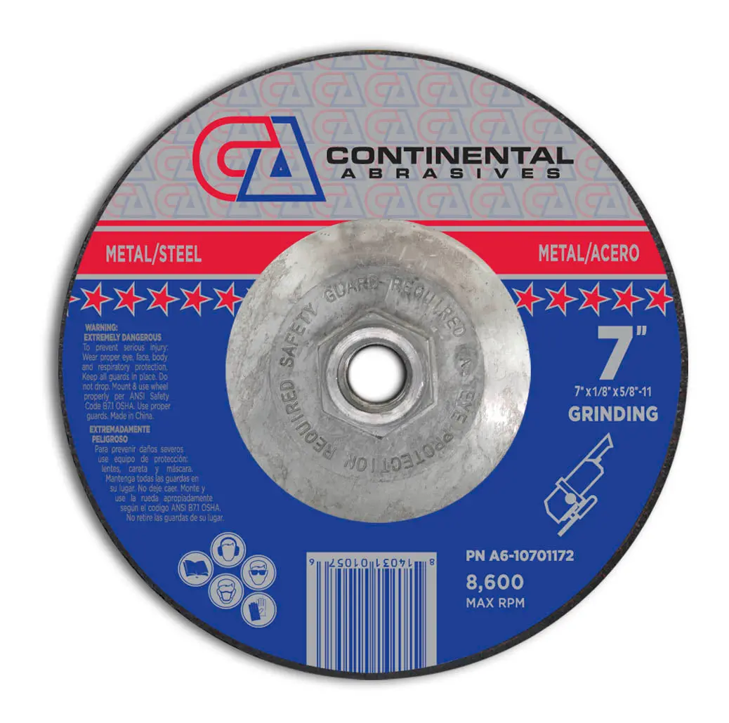 7" X 1/8" X 5/8"-11 T27 Depressed Center Aluminum Oxide Grinding Wheel For Cutting, 5/8" -11 Flange 1