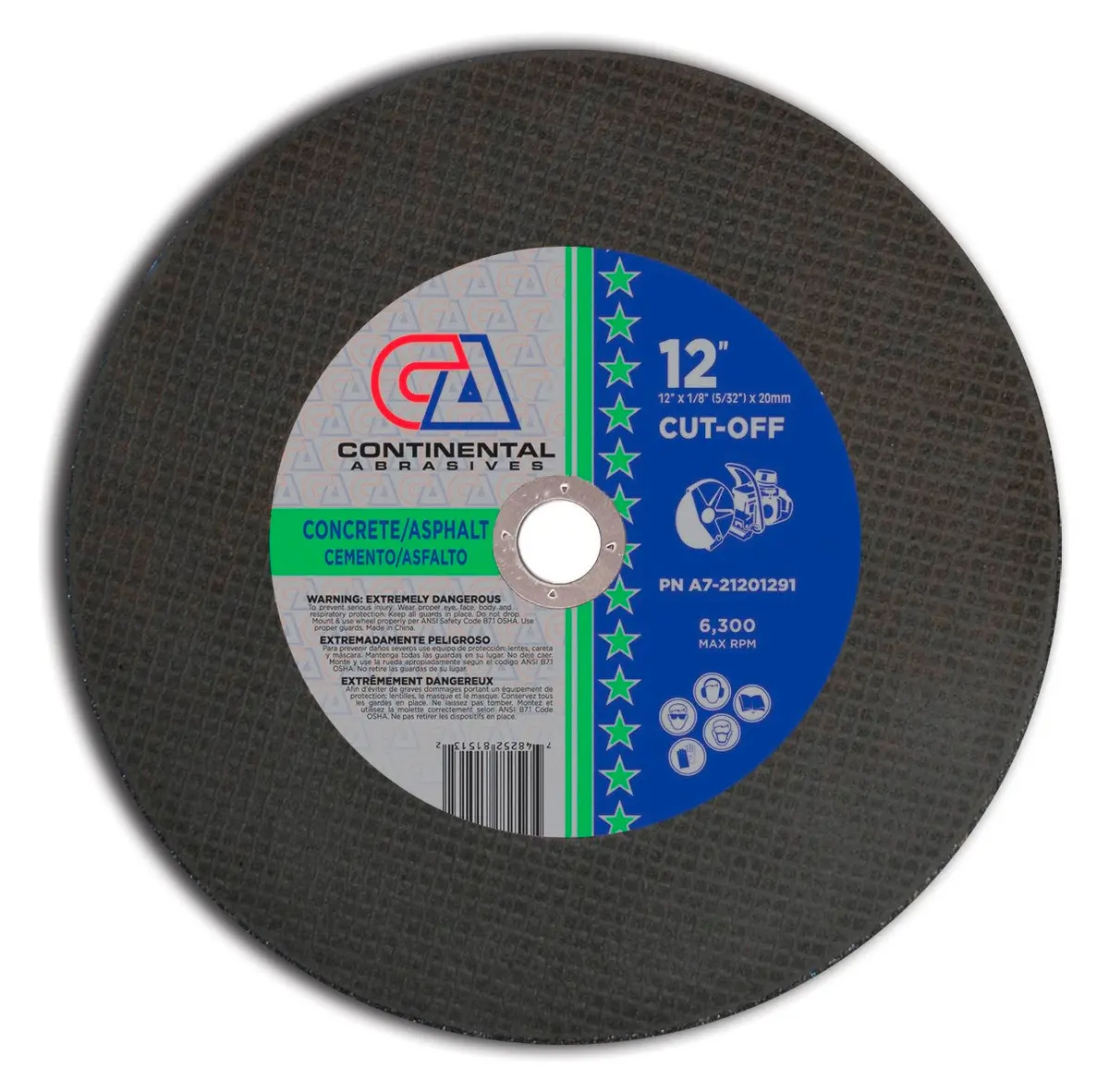 12" X 1/8" (5/32") X 20Mm Type-1 Triple Reinforced High-Speed Gas Powered Saw Wheel For Concrete & Asphalt 1