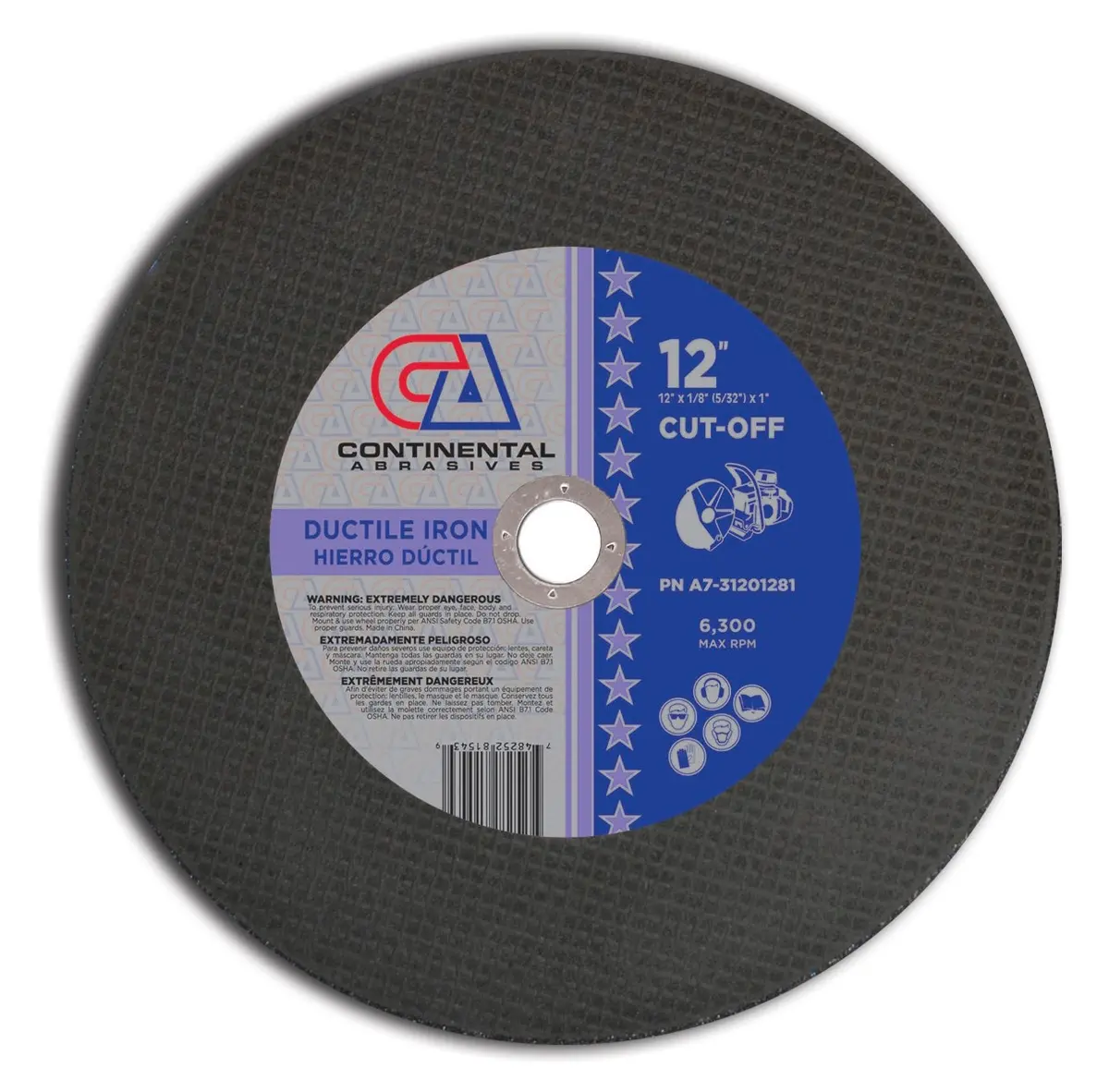 12" X 1/8" (5/32") X 1" Type-1 Triple Reinforced High-Speed Gas Saw Wheel For Ductile Iron 1