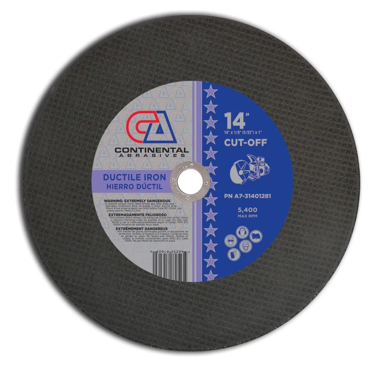 14" X 1/8" (5/32") X 1" Type-1 Triple Reinforced High-Speed Gas Saw Wheel For Ductile Iron 1