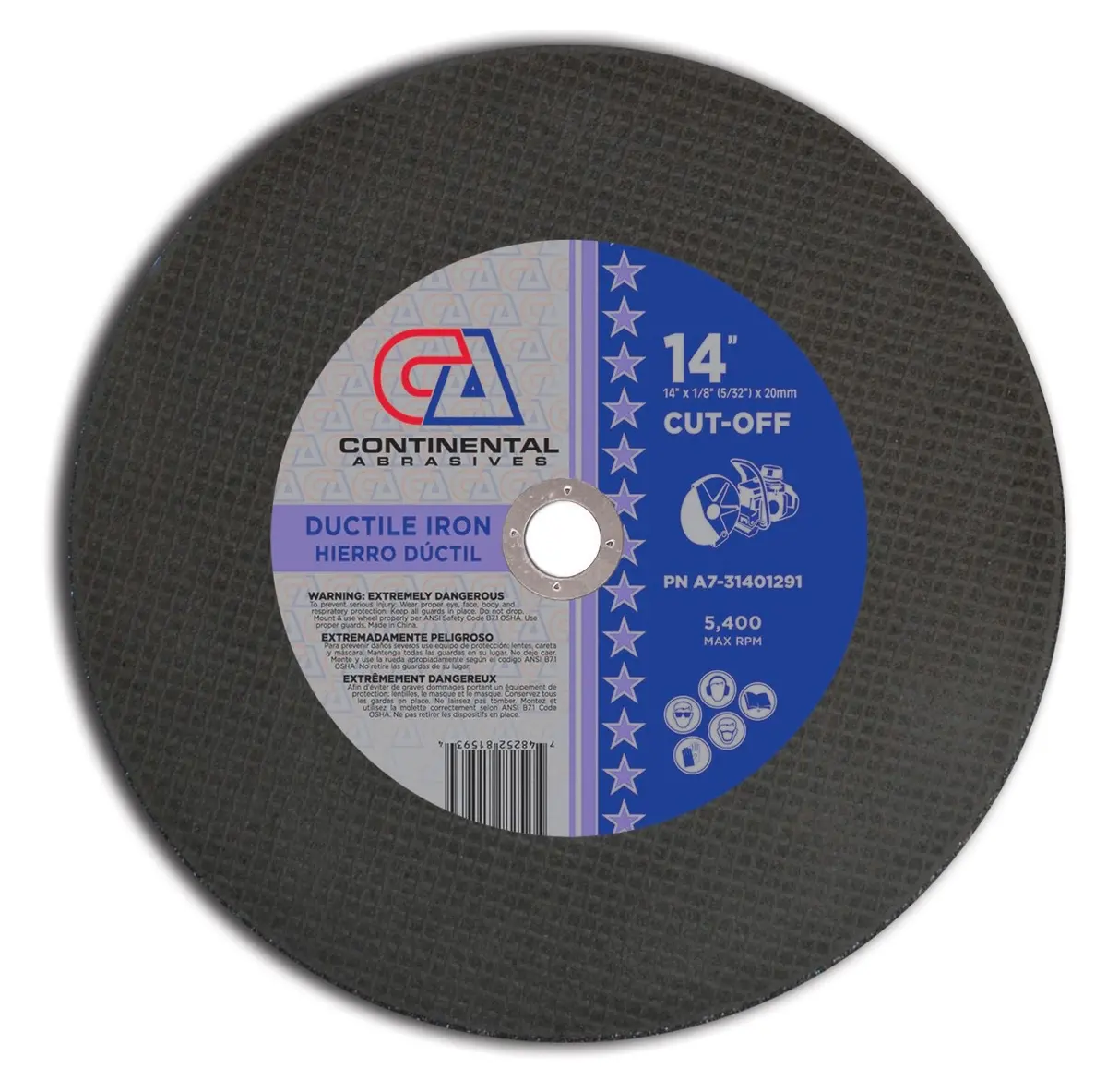 14" X 1/8" (5/32") X 20Mm Type-1 Triple Reinforced High-Speed Gas Saw Wheel For Ductile Iron 1