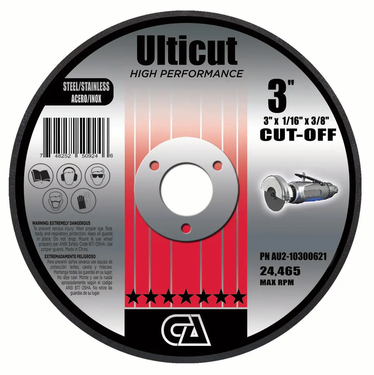 3" X 1/16" X 3/8 Double Reinforced Type 1 Premium Thin Aluminum Oxide Cut-Off Wheel For Die Grinder 1