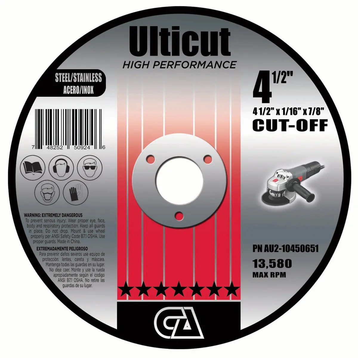 4 1/2" X 1/16" X 7/8 Double Reinforced Type 1 Premium Thin Aluminum Oxide Cut-Off Wheel For Die Grinder 1